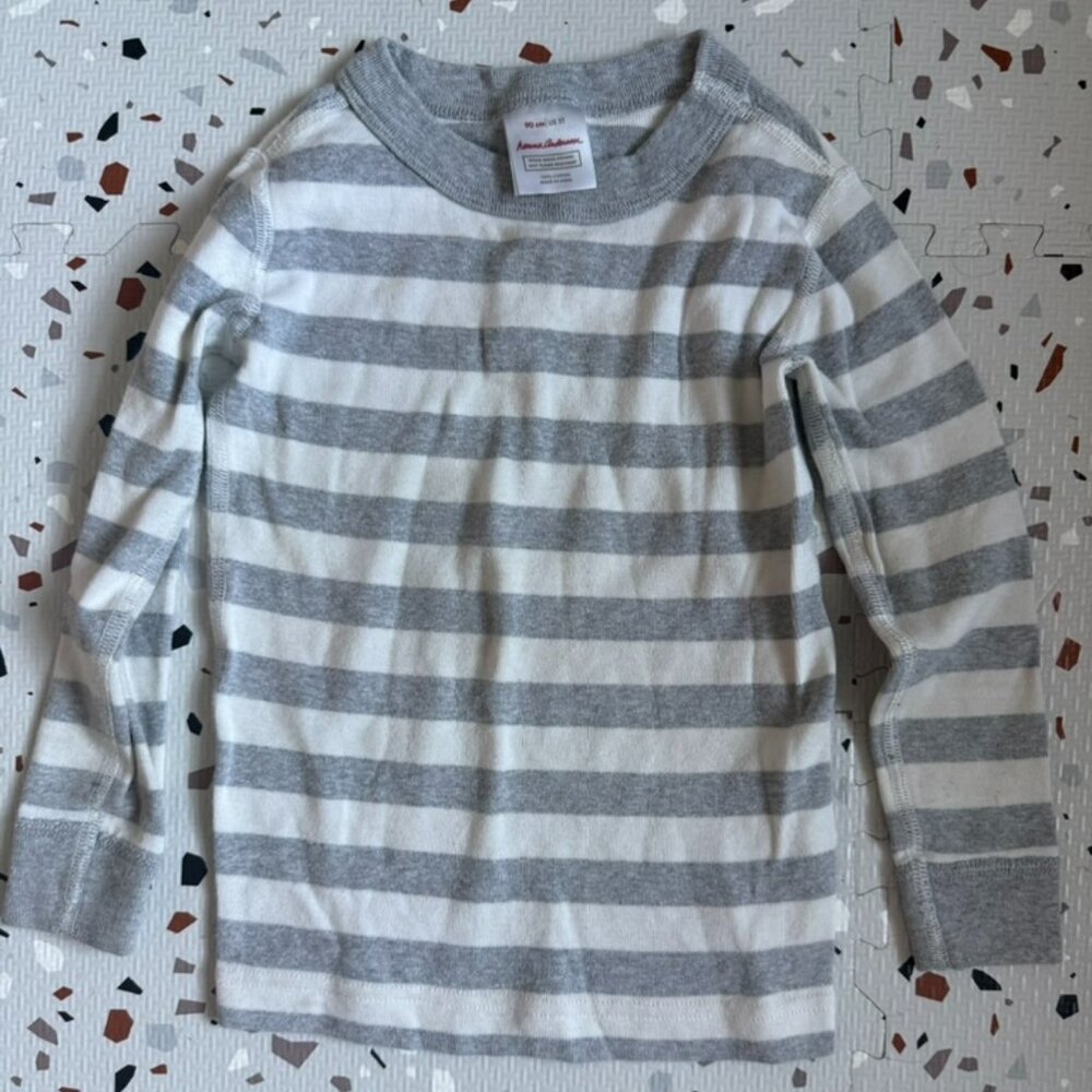 Grey and White Stripe Pajama Top